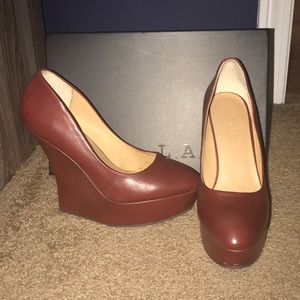L.A.M.B. Burgundy Platform wedge heels